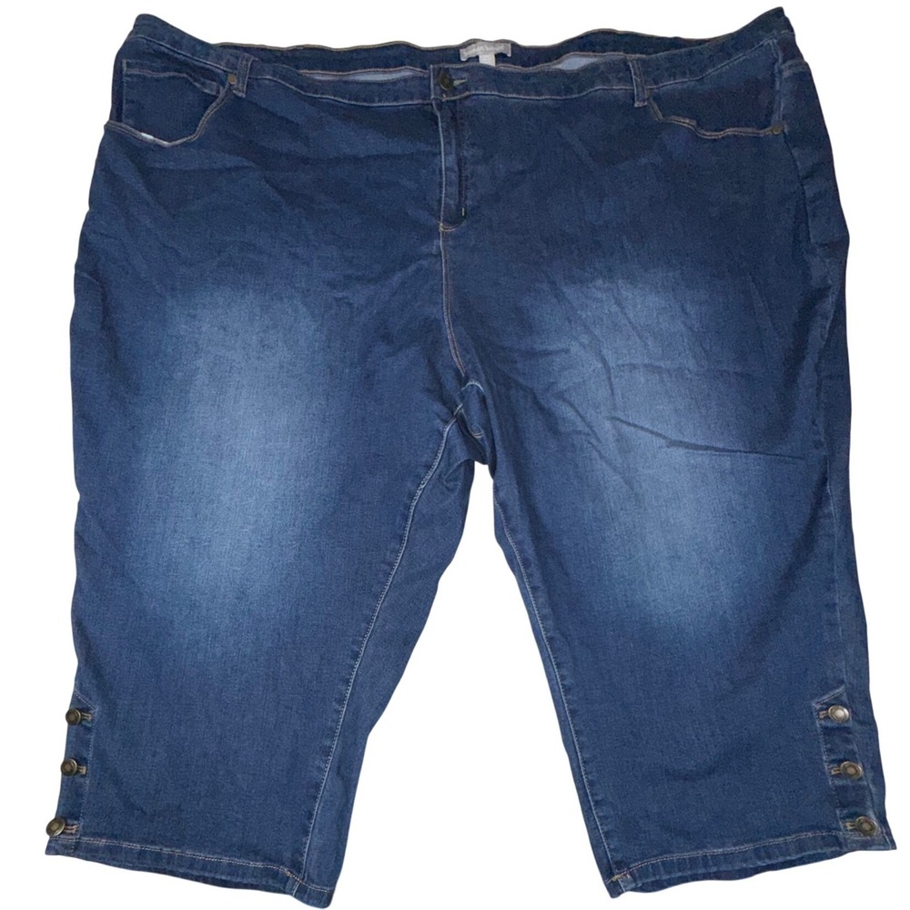 Woman Within Denim Capri Jeans Women's 38W Blue Stretch Button Hem Plus